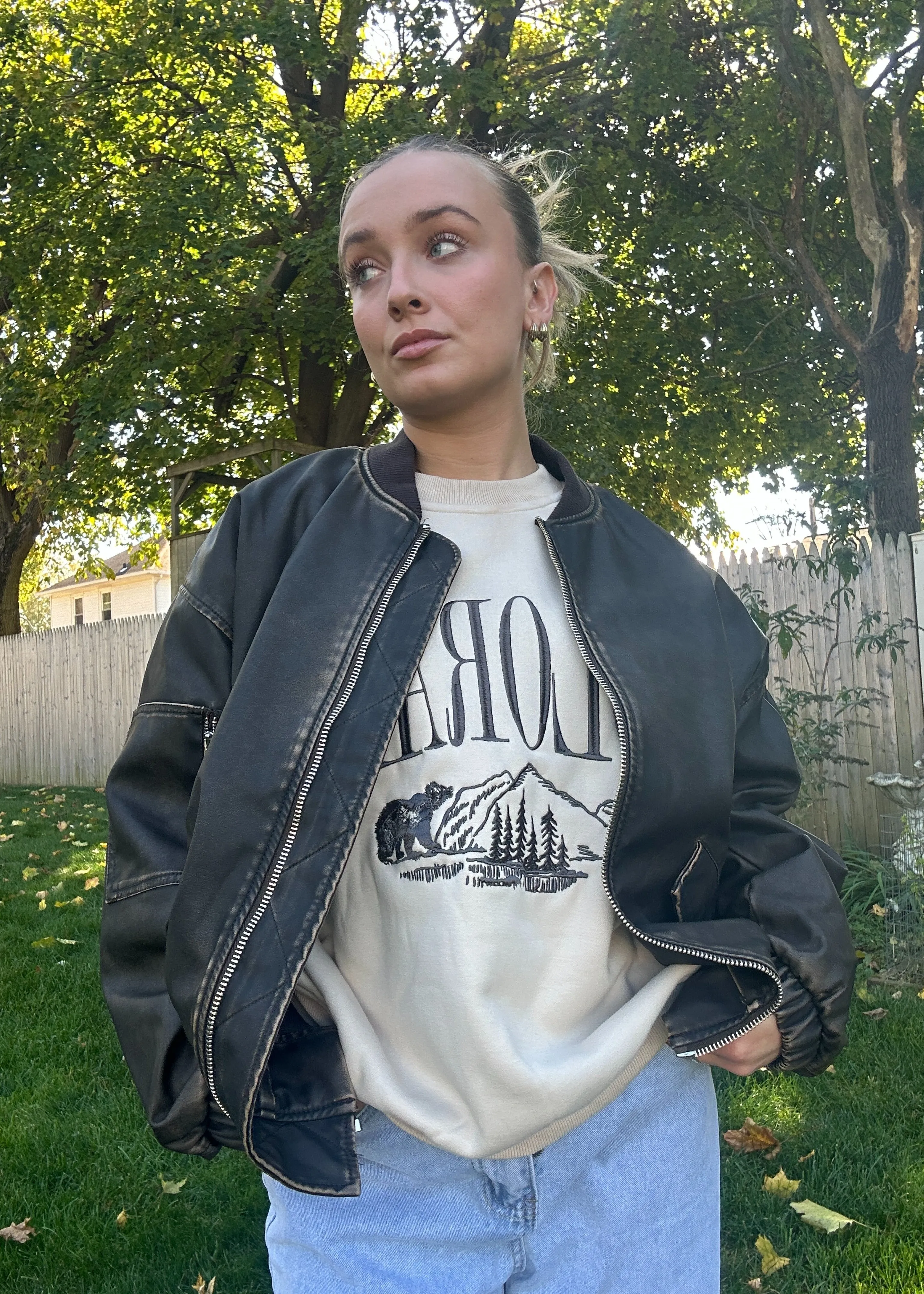 Oversized Faux Leather Bomber Jacket
