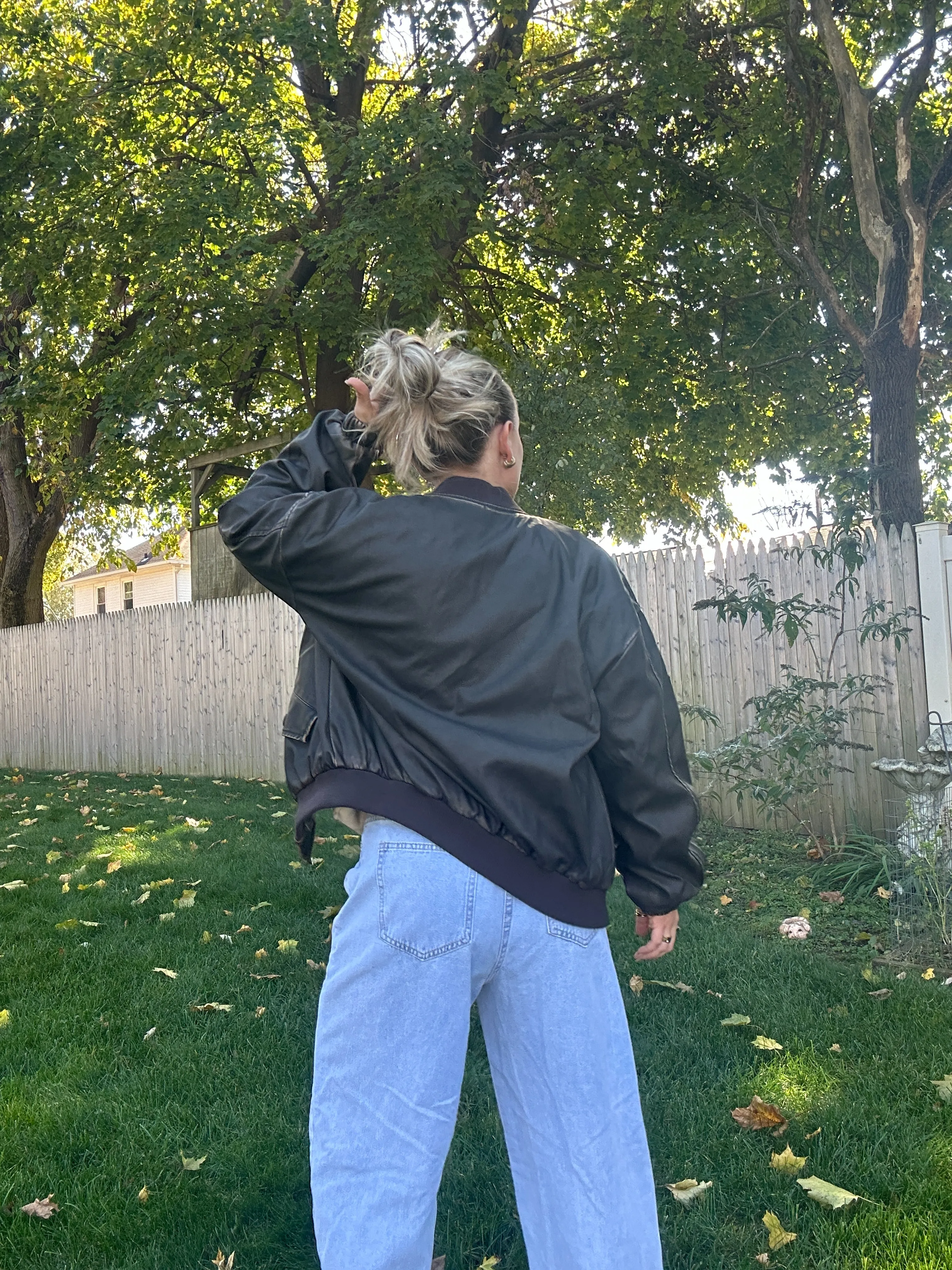Oversized Faux Leather Bomber Jacket