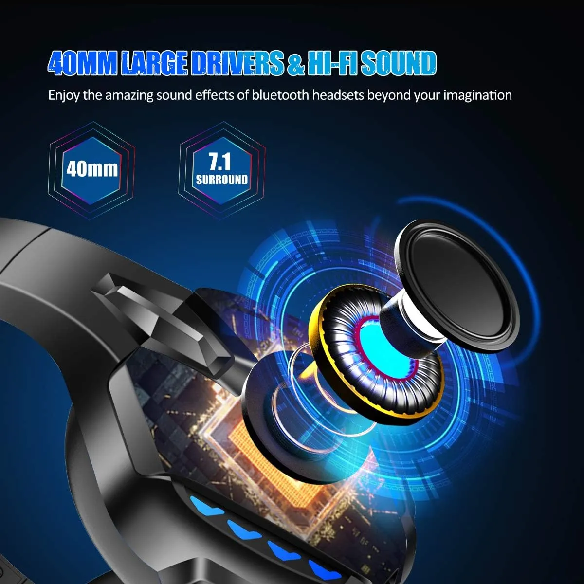 PHOINIKAS PS5 Gaming Headset for PS4, PC, Switch, Q10 Xbox One Headset with Stereo Sound, Detachable Mic, Wireless Bluetooth 5.3 Headphone only for Laptop/Phone/Tablet, 40H Plyatime (Blue)