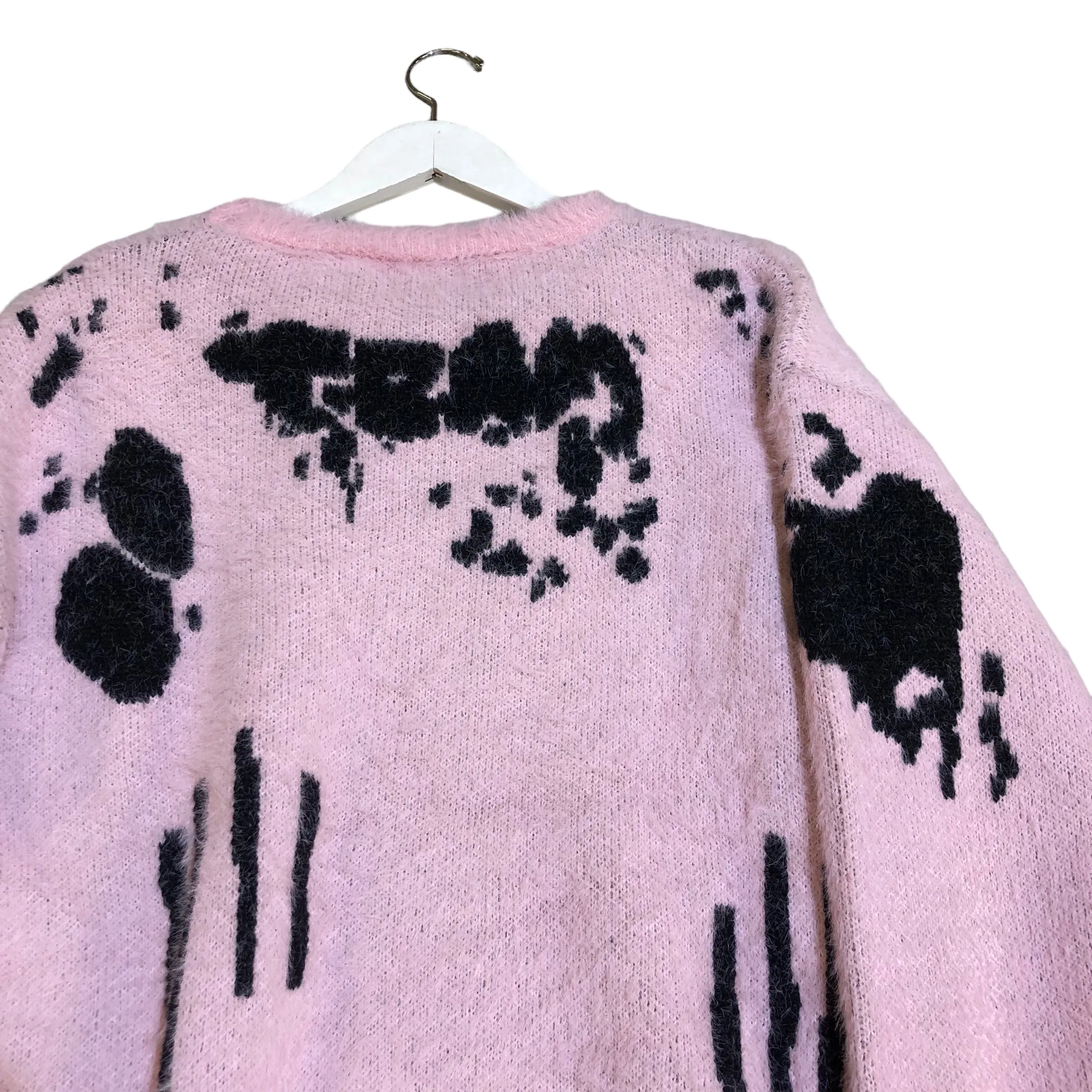 Pink Black Mohair Knit Crewneck  Sweater