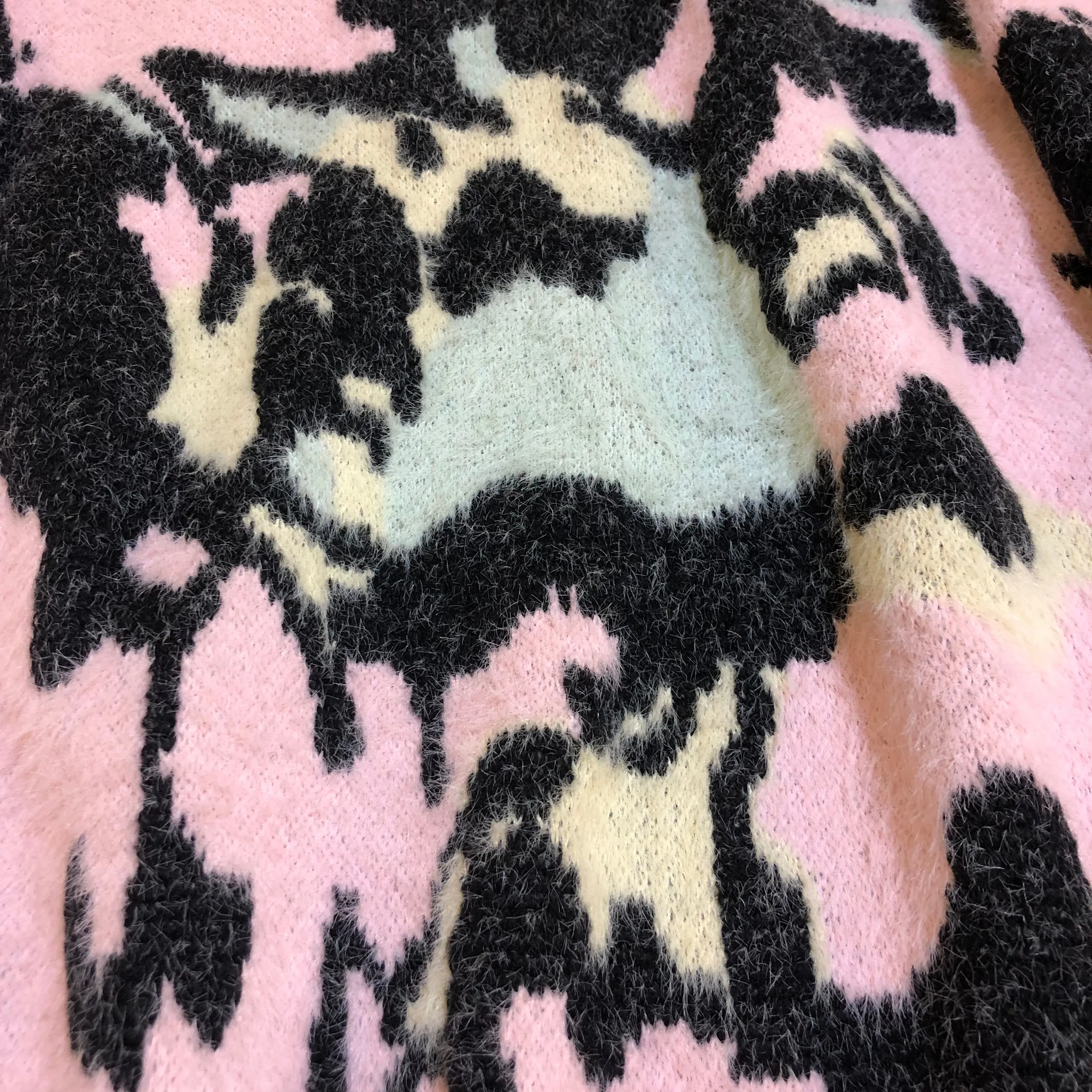 Pink Black Mohair Knit Crewneck  Sweater