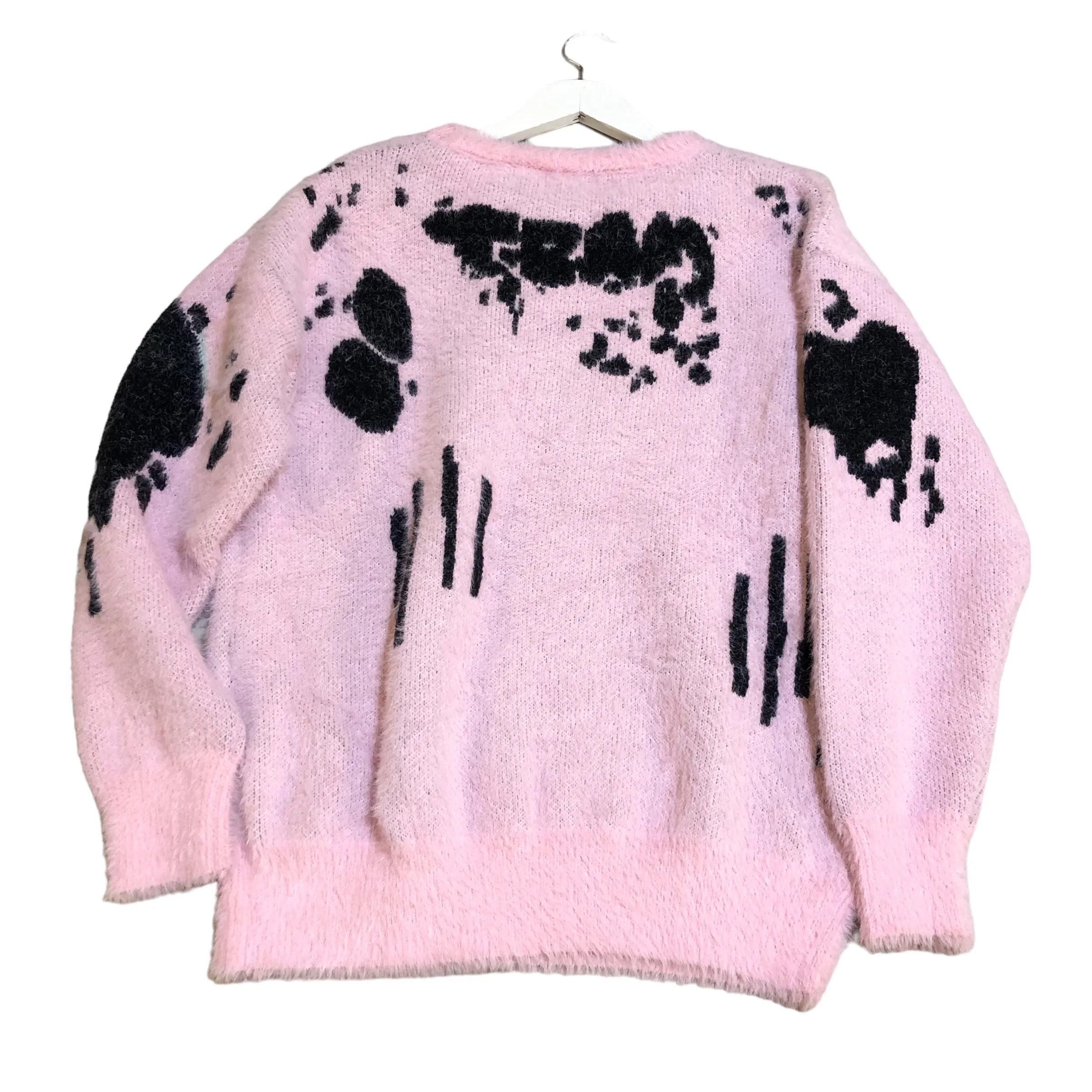 Pink Black Mohair Knit Crewneck  Sweater