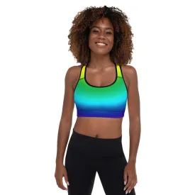 Radial Rainbow Ombre Fitness Bra, Women's Padded Gym Fitness Sports Bra- Made in USA/EU