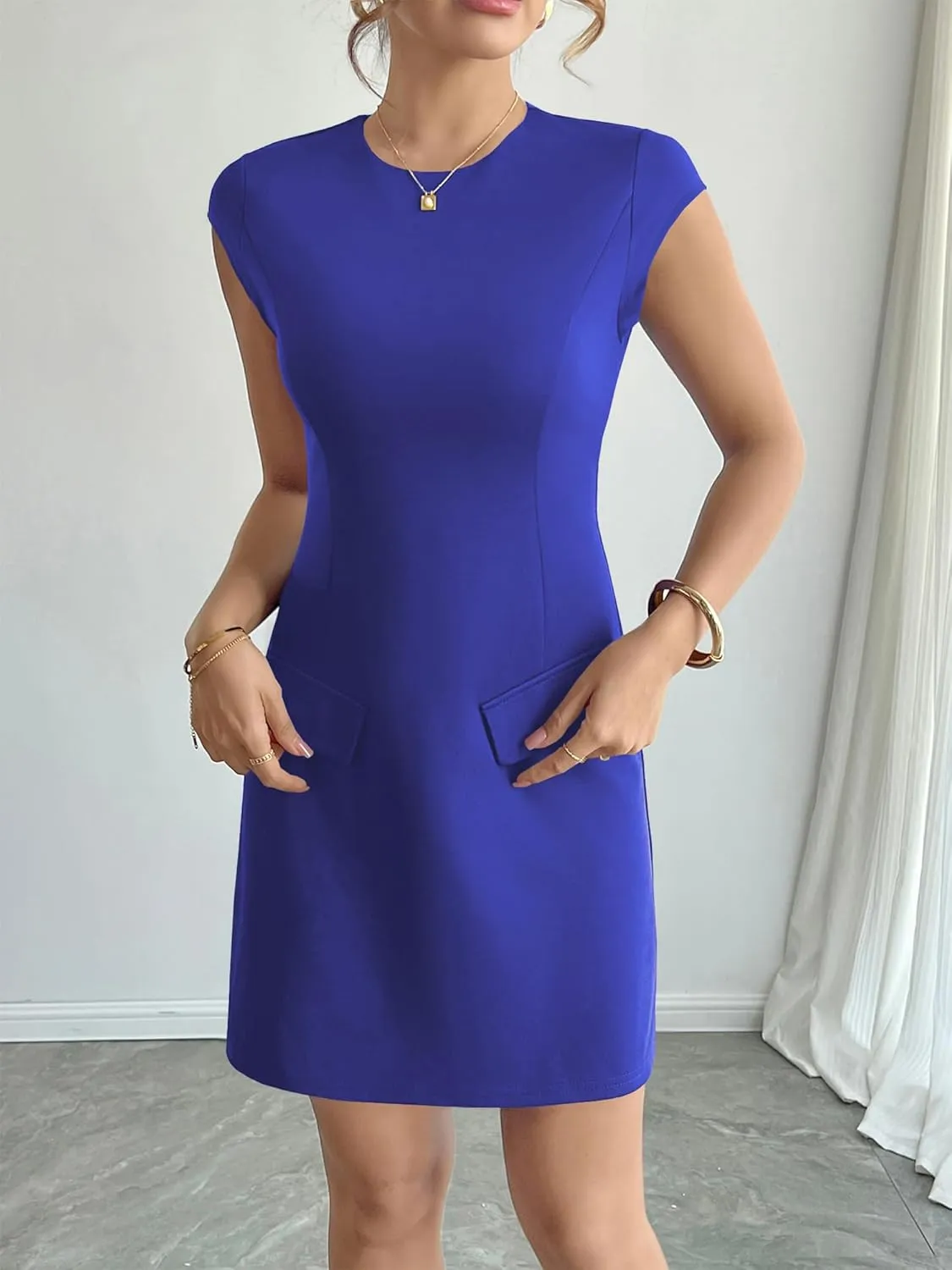 RANPHEE Women's Elegant Crew Neck Cap Sleeve Pencil Dress Ladies Spring Summer Semi Formal Graduation Party Dresses