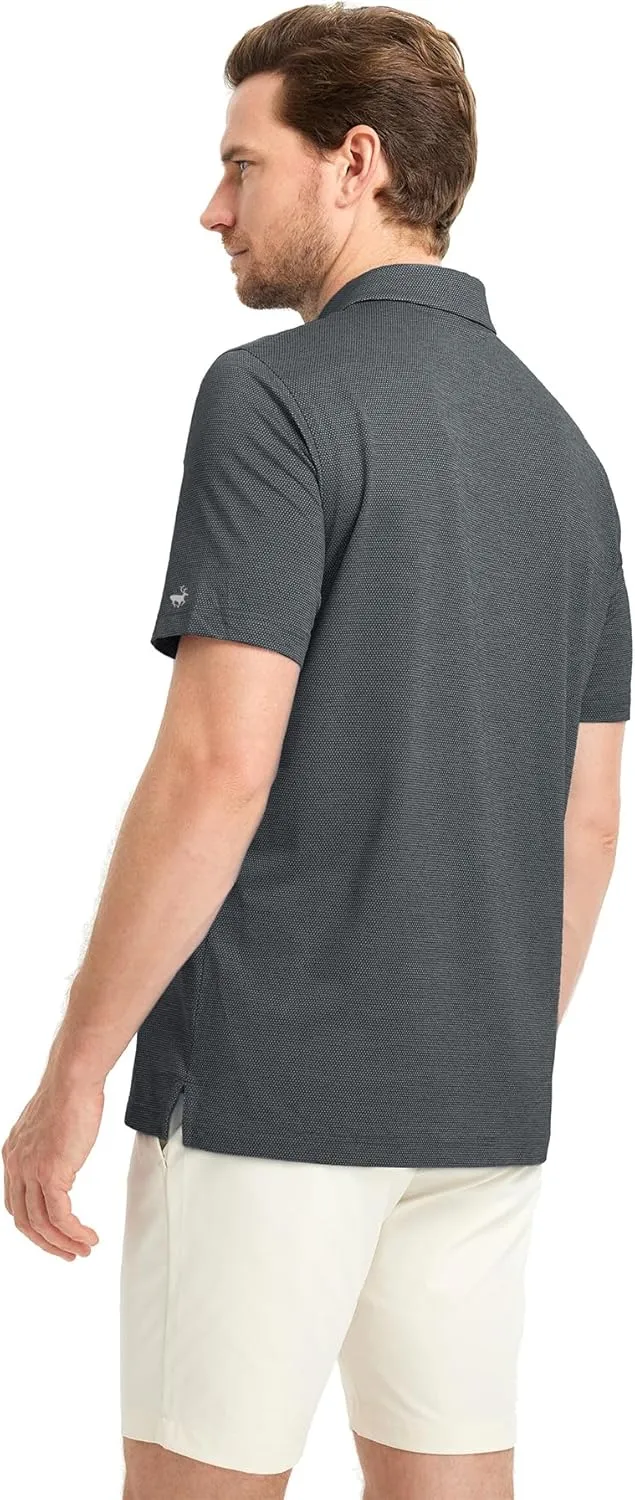 Rouen Mens Golf Shirts Short Sleeve Quick Dry Breathable Active Heather Jacquard Regular Fit Casual Polo Shirts for Men