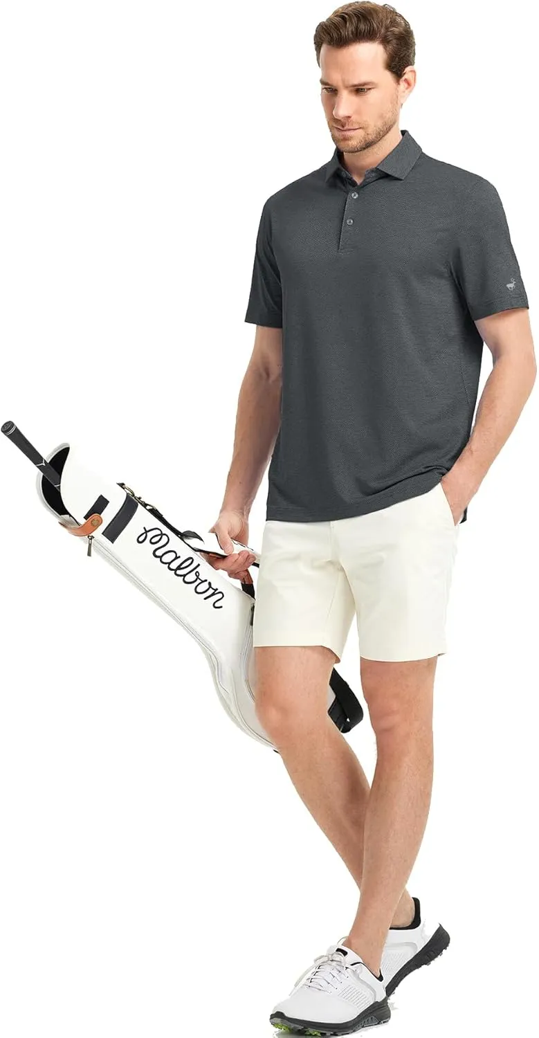 Rouen Mens Golf Shirts Short Sleeve Quick Dry Breathable Active Heather Jacquard Regular Fit Casual Polo Shirts for Men