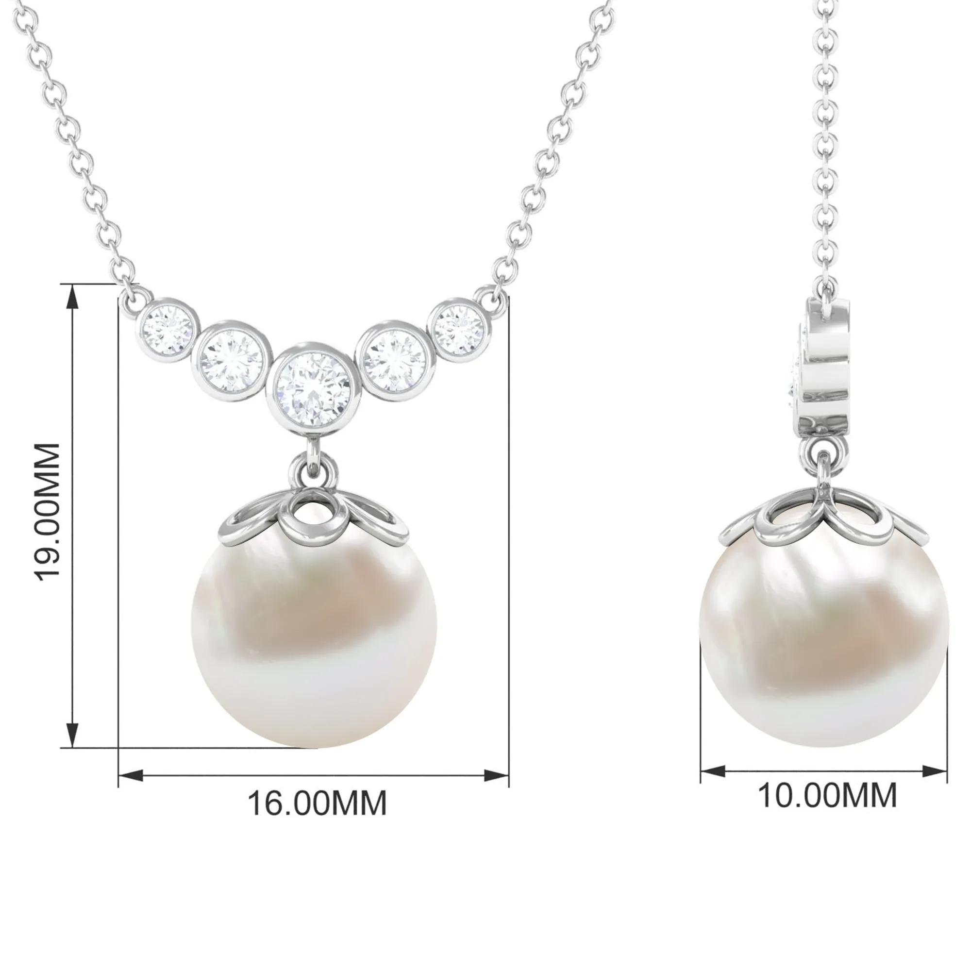 Round Freshwater Pearl Designer Necklace with Bezel Set Diamond