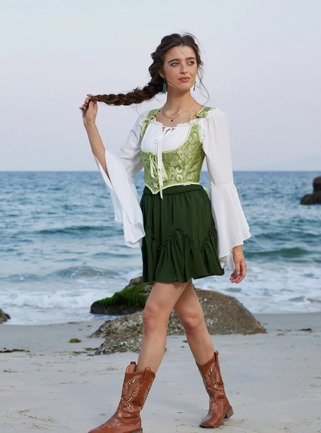 Scarlet Darkness Women Mini Skirt Ruffles Flared Skater Skirts High Waisted Short Renaissance Pirate Skirt