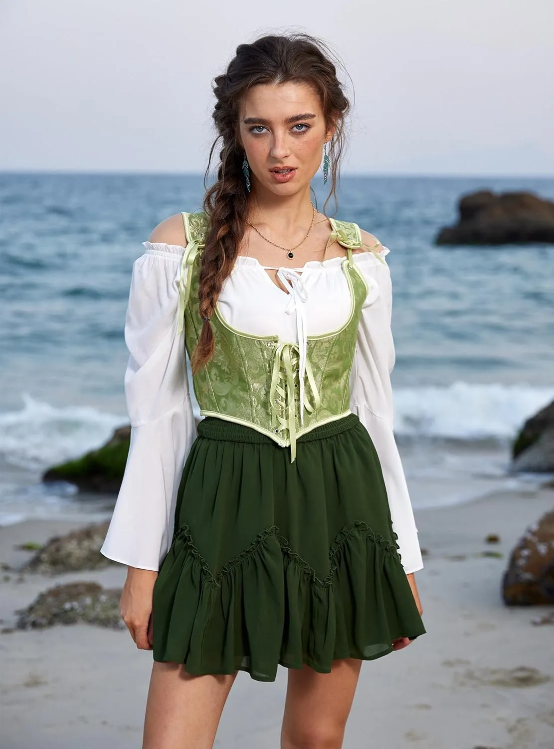 Scarlet Darkness Women Mini Skirt Ruffles Flared Skater Skirts High Waisted Short Renaissance Pirate Skirt