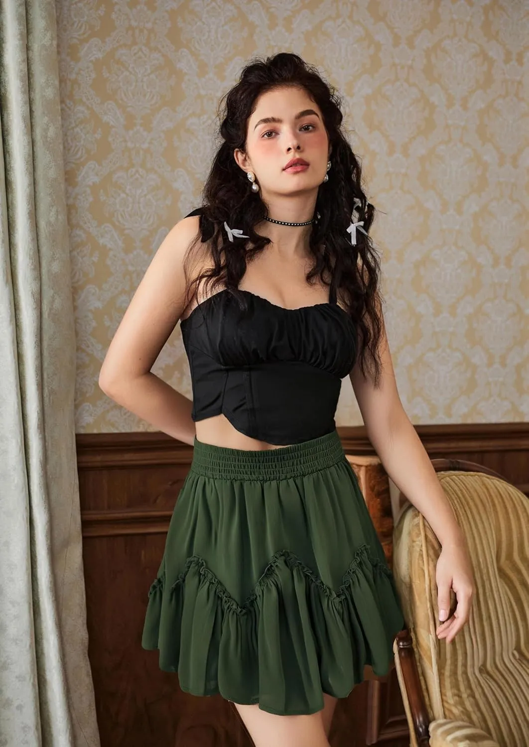 Scarlet Darkness Women Mini Skirt Ruffles Flared Skater Skirts High Waisted Short Renaissance Pirate Skirt