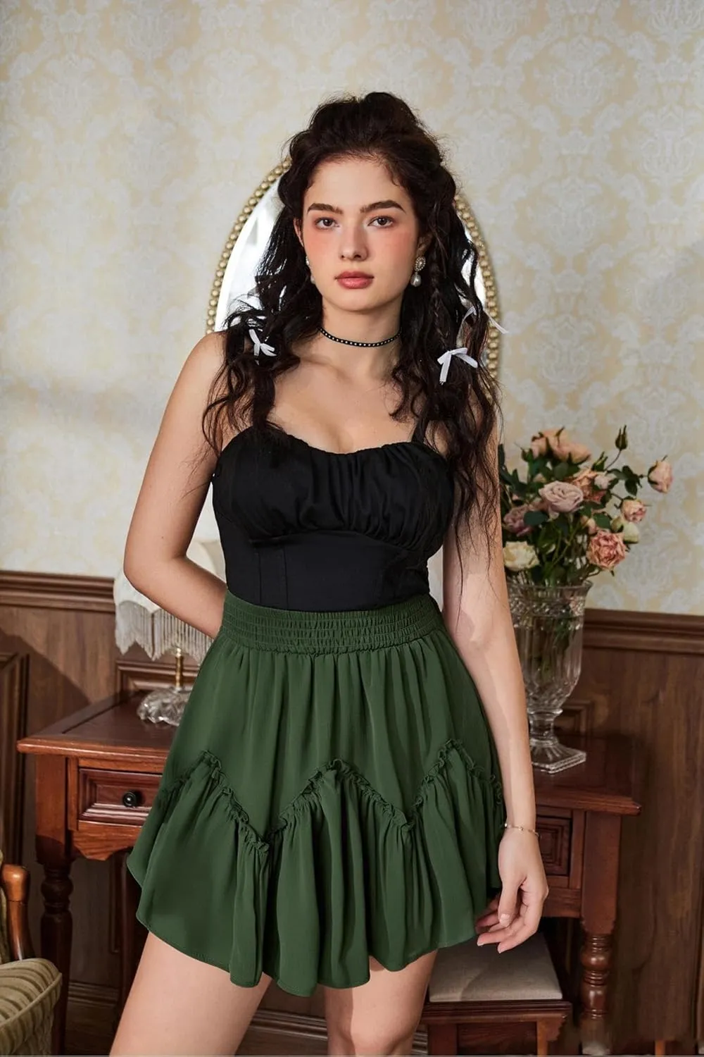 Scarlet Darkness Women Mini Skirt Ruffles Flared Skater Skirts High Waisted Short Renaissance Pirate Skirt