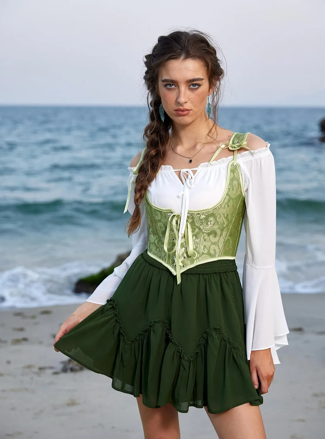 Scarlet Darkness Women Mini Skirt Ruffles Flared Skater Skirts High Waisted Short Renaissance Pirate Skirt