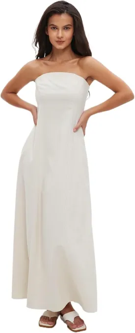 Sexy Bustier Maxi Dresses for Women  Elegant Casual Cotton Linen A-Line Strapless Dress for Vacation and Going Out