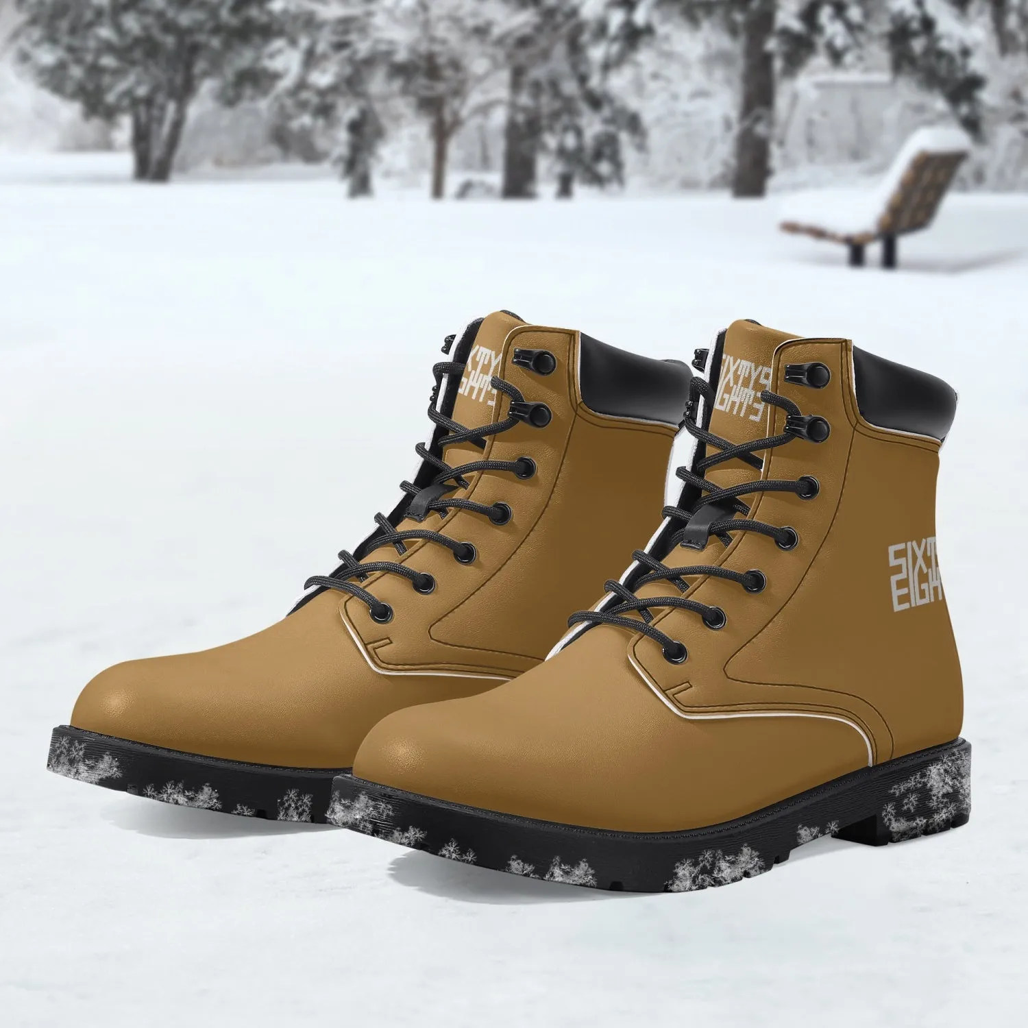 Sixty Eight 93 Logo White Brown Grain Leather Boots