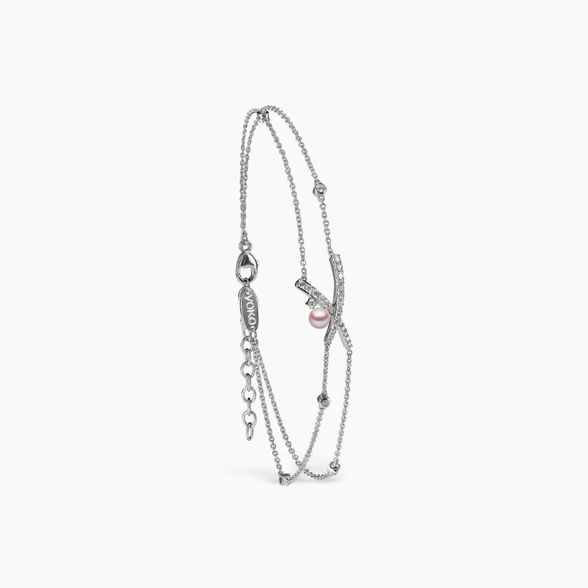 Sleek 18K Gold Pearl and Diamond Cross Chain Bracelet