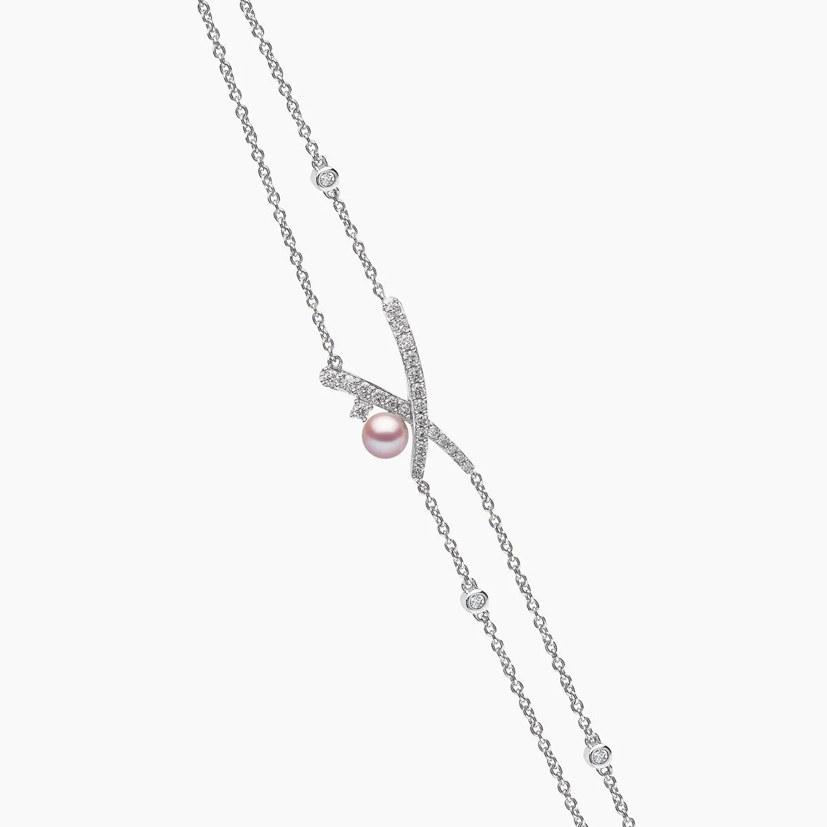 Sleek 18K Gold Pearl and Diamond Cross Chain Bracelet