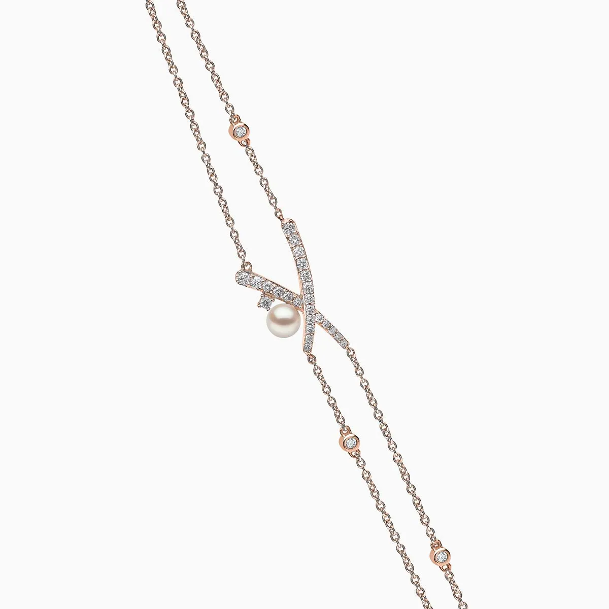 Sleek 18K Gold Pearl and Diamond Cross Chain Bracelet