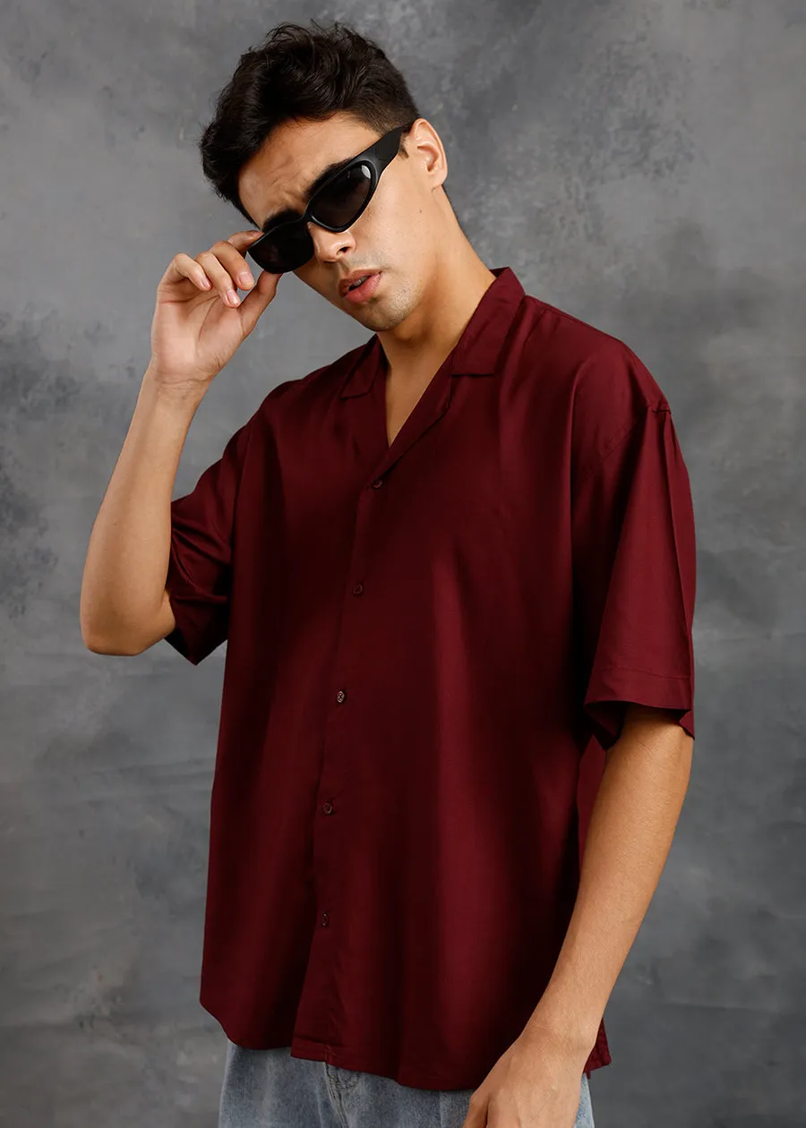 Solid Mens Fluidic Oversized Shirt - Wine
