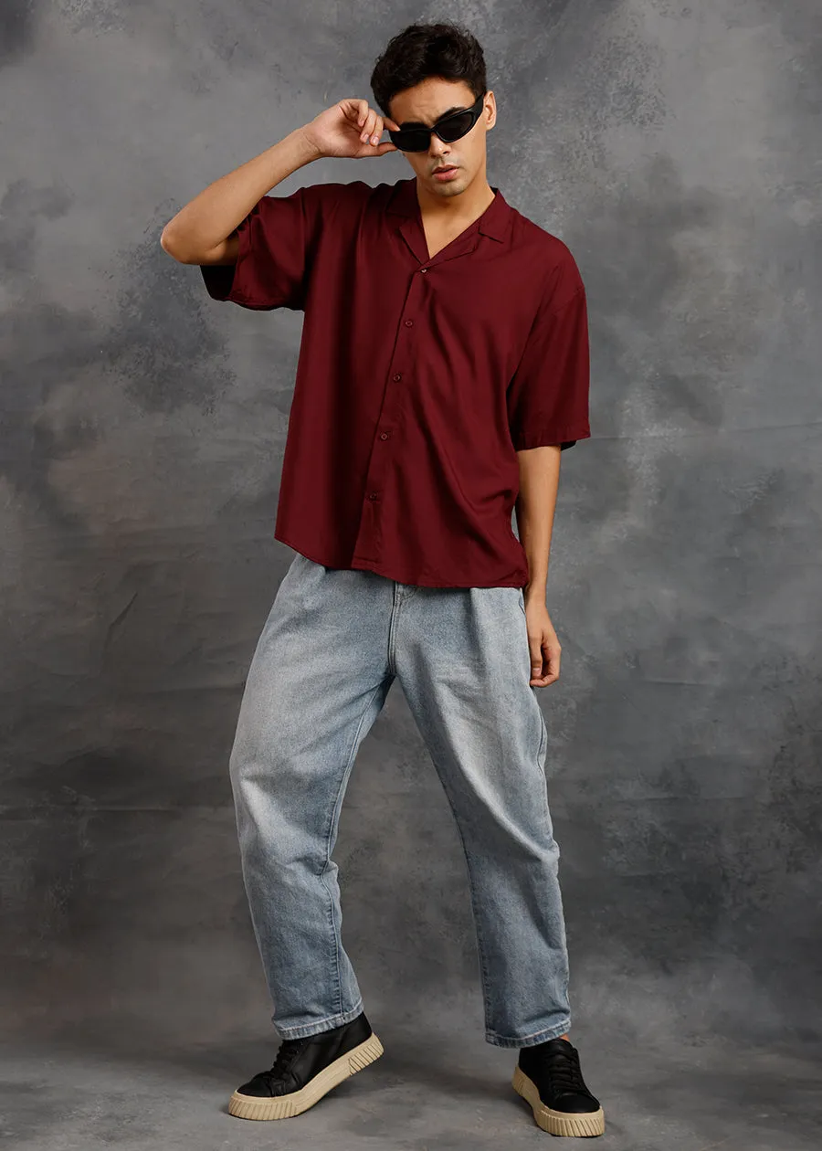 Solid Mens Fluidic Oversized Shirt - Wine