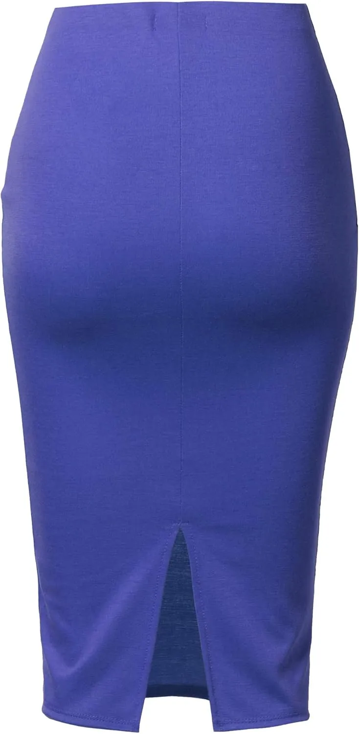 SSOULM Women's Work Office Stretchy Fitted Midi Pencil Skirt with Slit and Plus Size