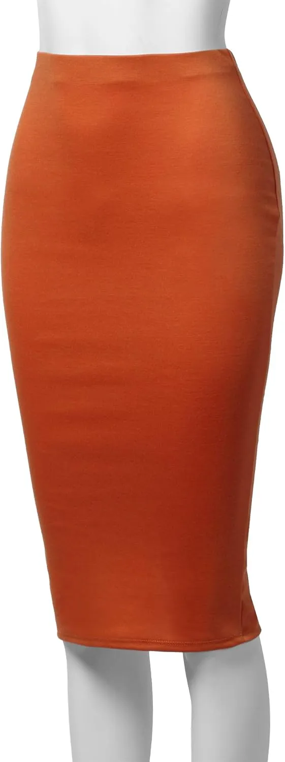 SSOULM Women's Work Office Stretchy Fitted Midi Pencil Skirt with Slit and Plus Size