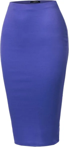SSOULM Women's Work Office Stretchy Fitted Midi Pencil Skirt with Slit and Plus Size