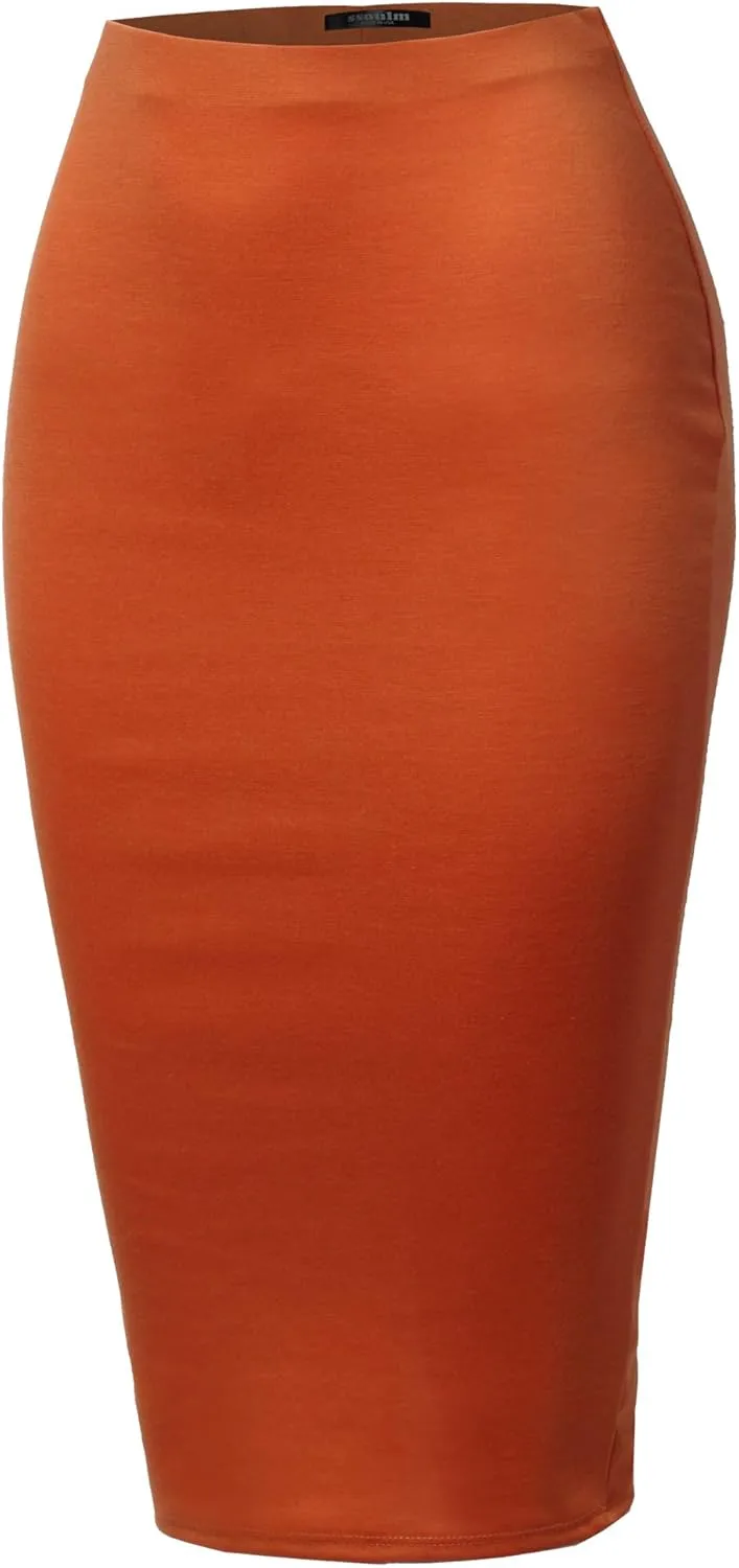 SSOULM Women's Work Office Stretchy Fitted Midi Pencil Skirt with Slit and Plus Size