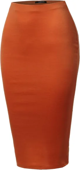 SSOULM Women's Work Office Stretchy Fitted Midi Pencil Skirt with Slit and Plus Size