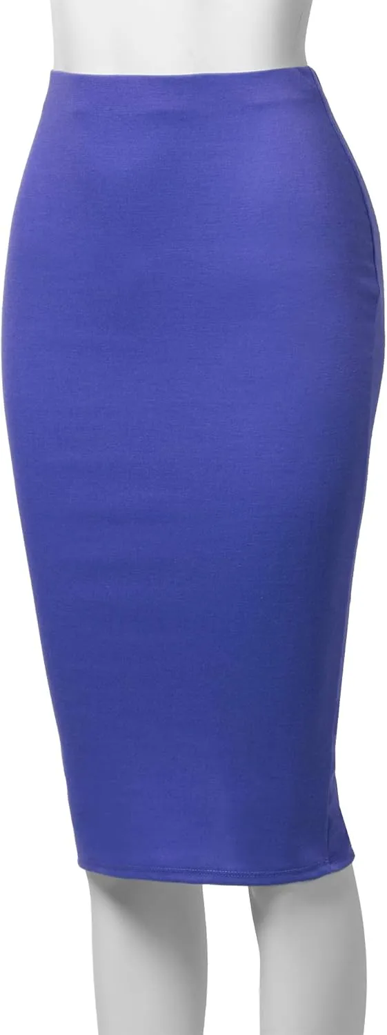 SSOULM Women's Work Office Stretchy Fitted Midi Pencil Skirt with Slit and Plus Size