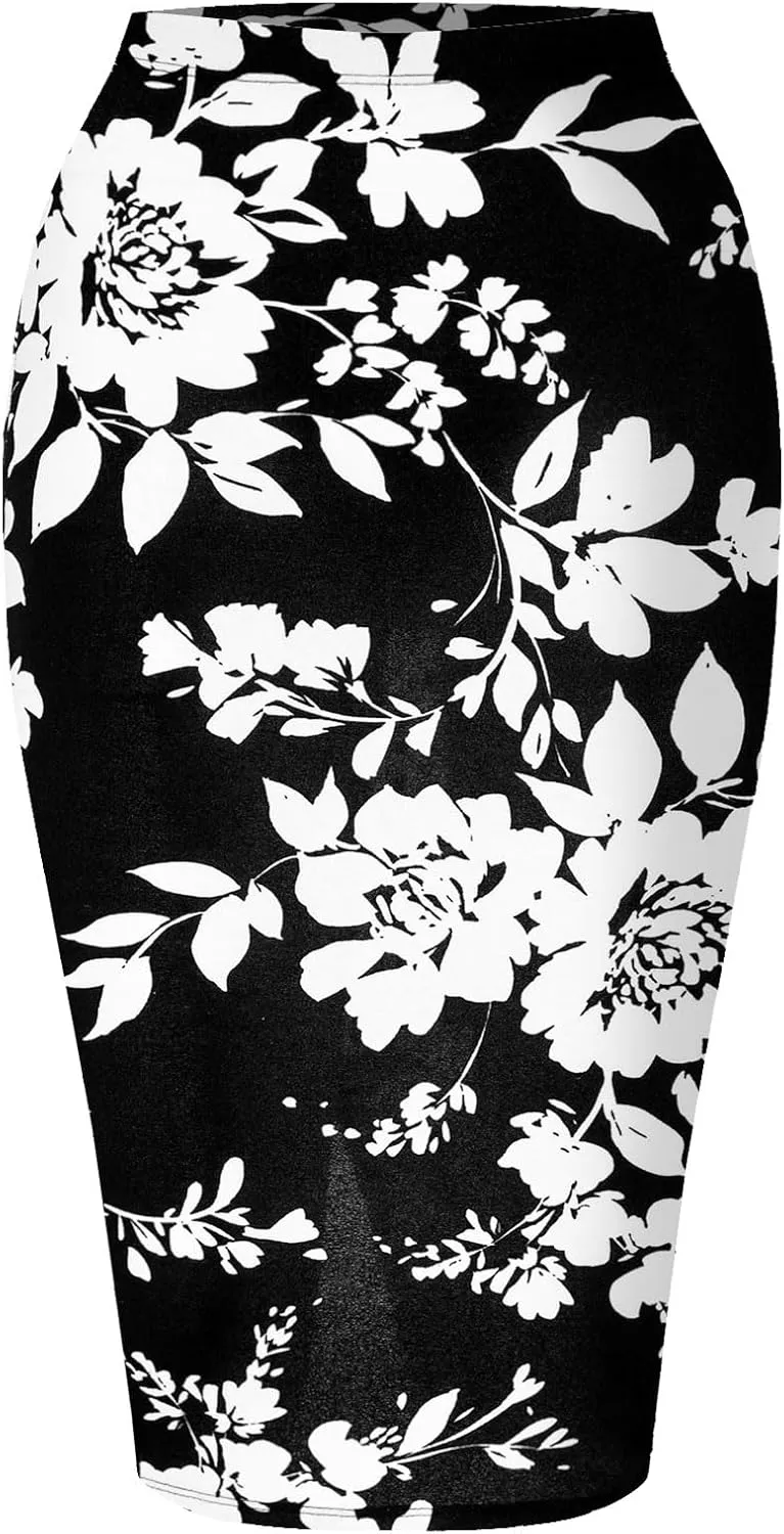 SSOULM Women's Work Office Stretchy Fitted Midi Pencil Skirt with Slit and Plus Size