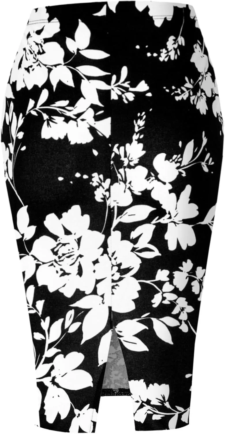 SSOULM Women's Work Office Stretchy Fitted Midi Pencil Skirt with Slit and Plus Size
