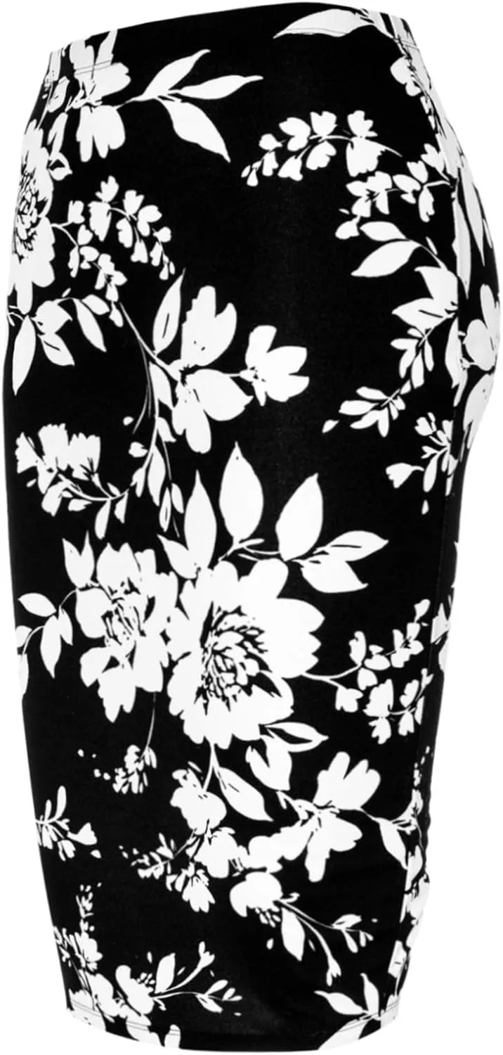 SSOULM Women's Work Office Stretchy Fitted Midi Pencil Skirt with Slit and Plus Size