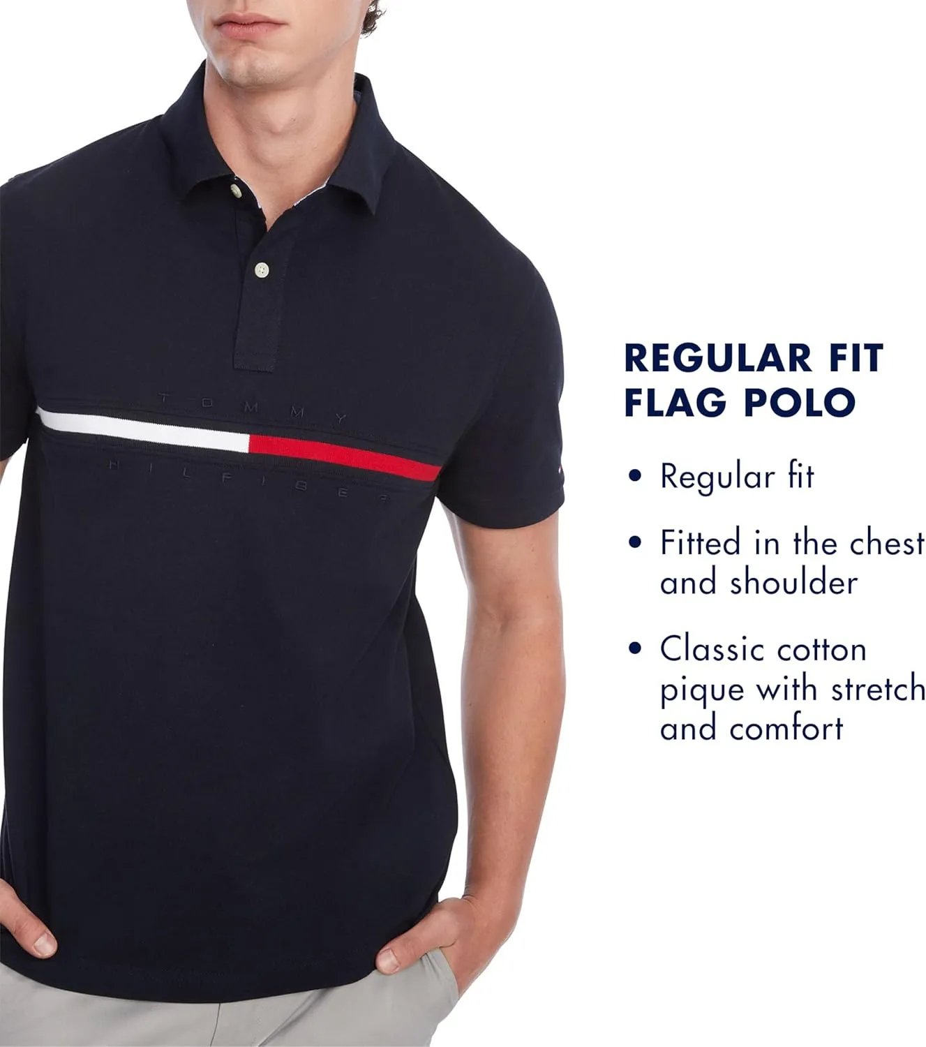 Tommy Hilfiger Men's Short Sleeve Cotton Pique Flag Polo in Regular Fit