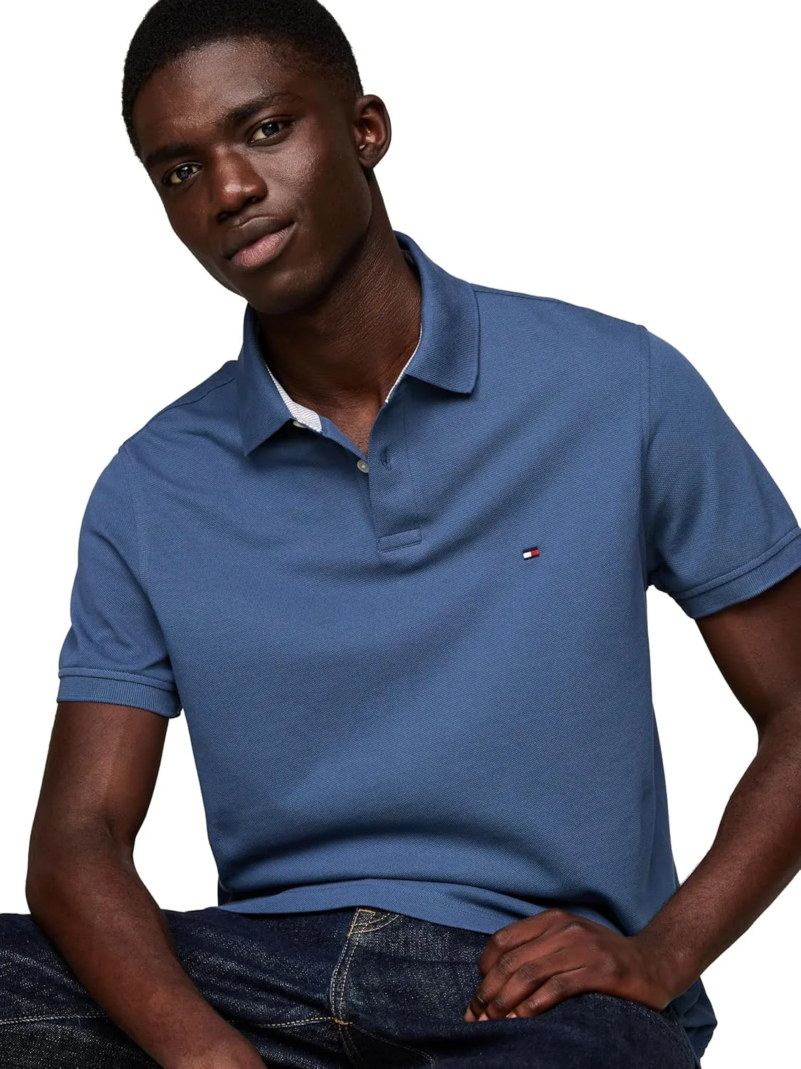 Tommy Hilfiger Men's Short Sleeve Polo Shirts in Regular Fit with Stretch and Organic Pique Cotton