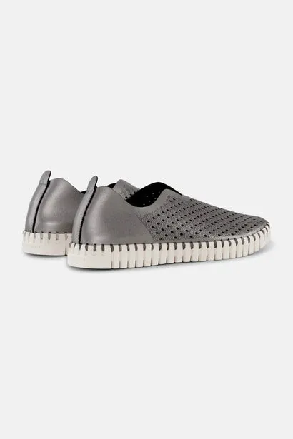 Tulip Slip On Metallic Gunmetal Sneakers