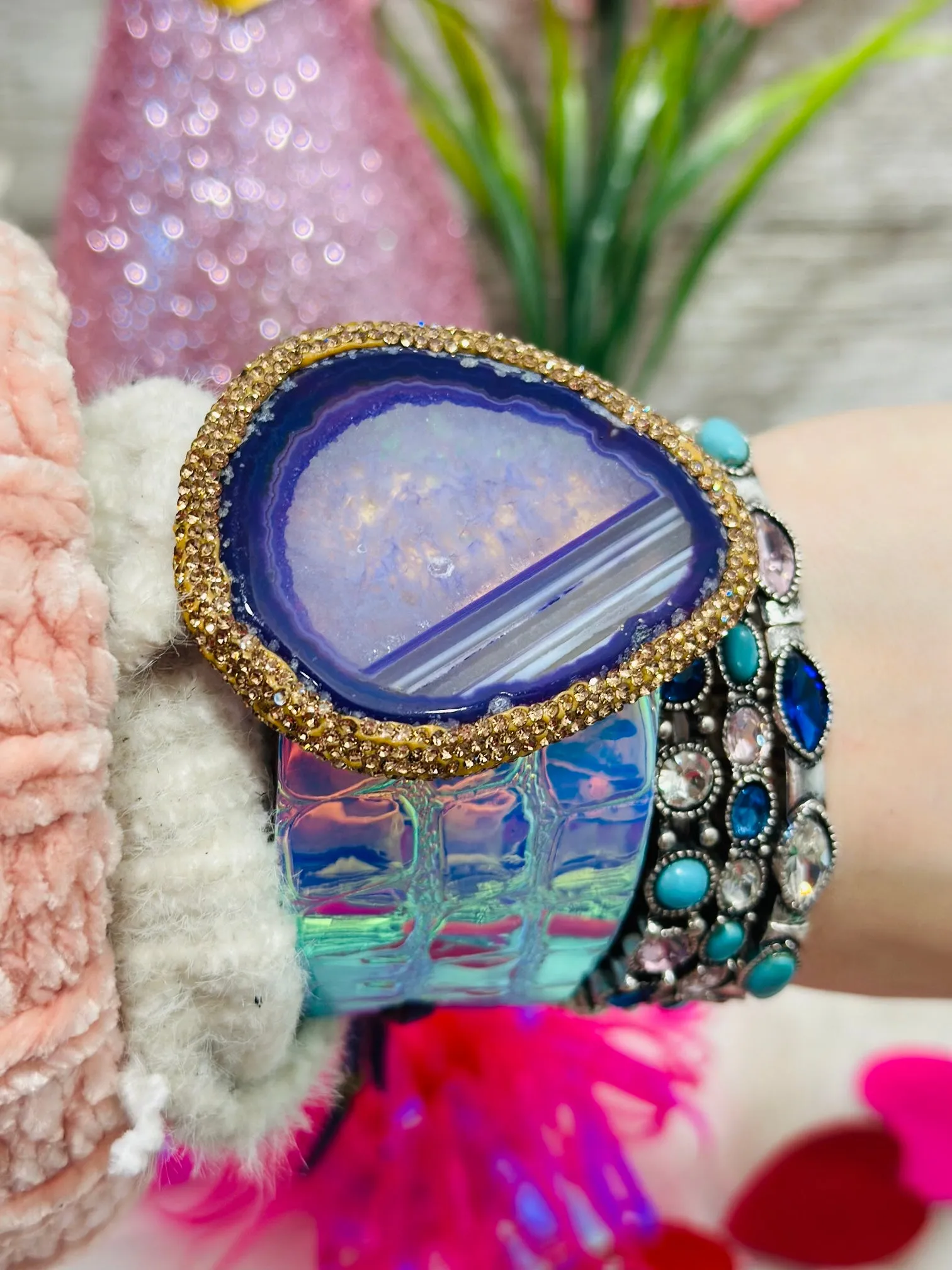 Violet Stone & Iridescent Glow Cuff