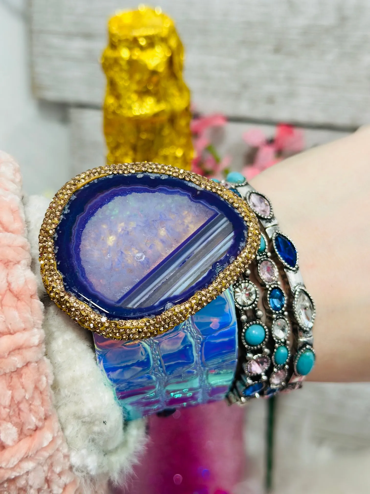 Violet Stone & Iridescent Glow Cuff