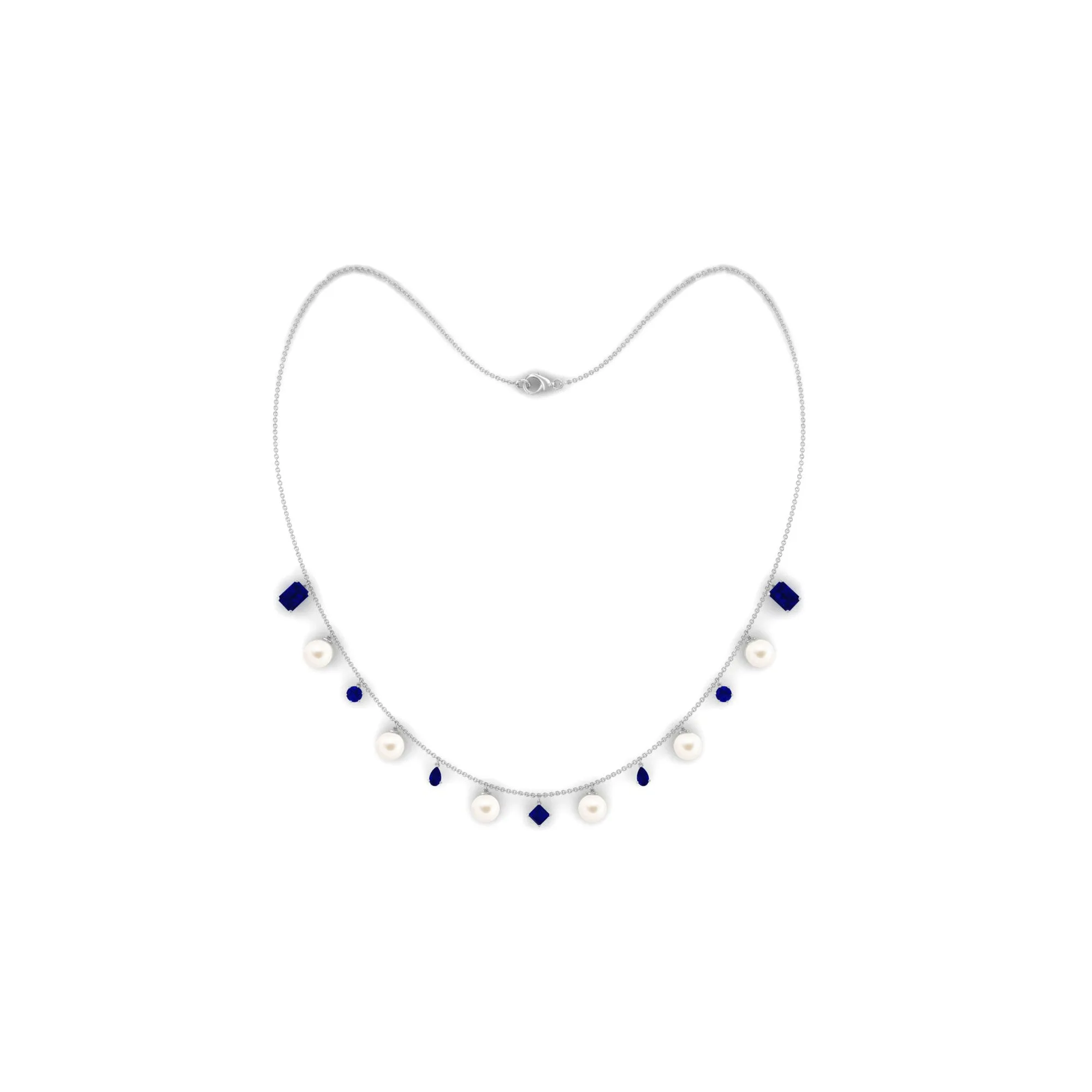 White Pearl Layering Statement Necklace with Blue Sapphire
