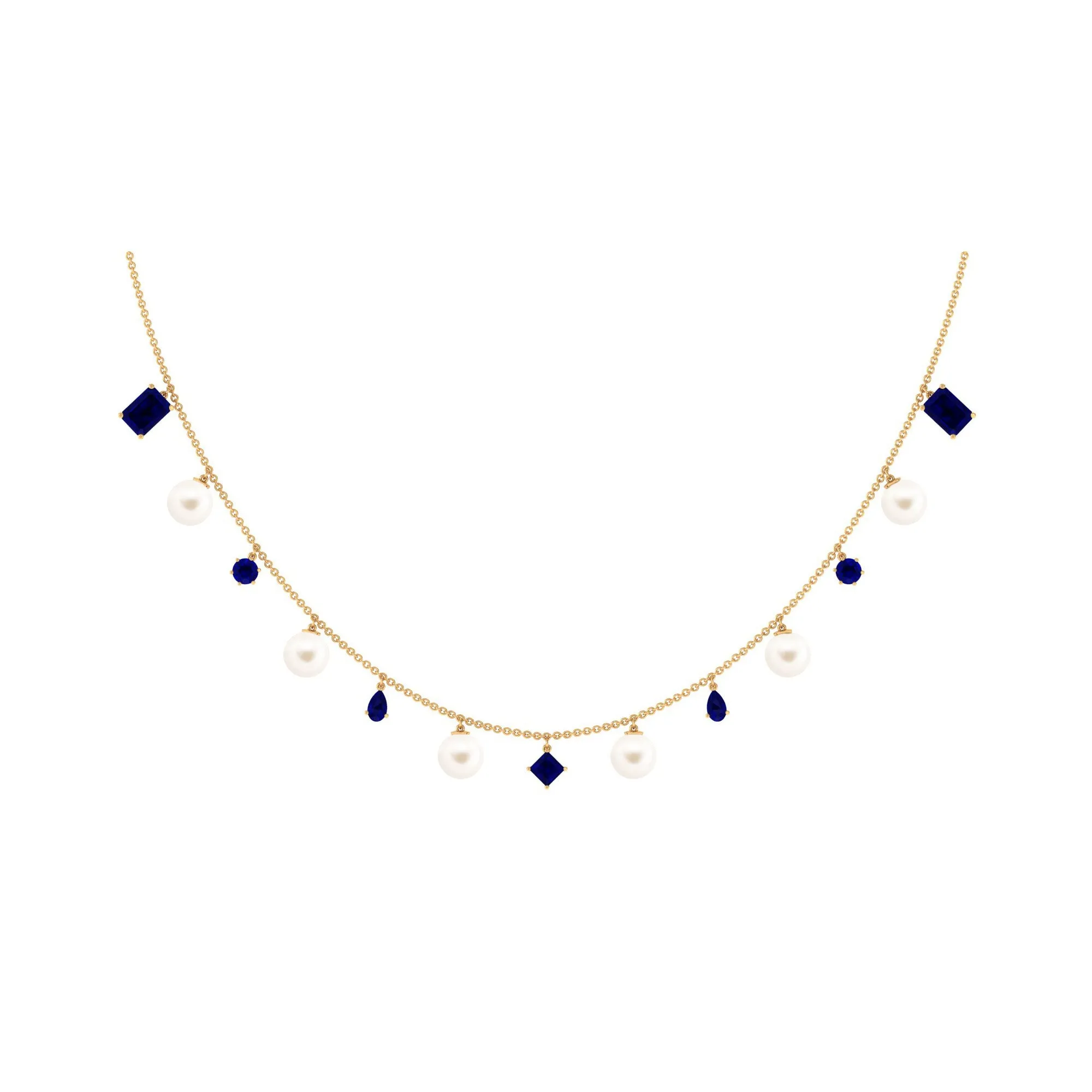 White Pearl Layering Statement Necklace with Blue Sapphire