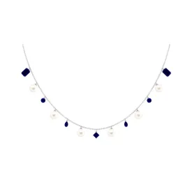 White Pearl Layering Statement Necklace with Blue Sapphire