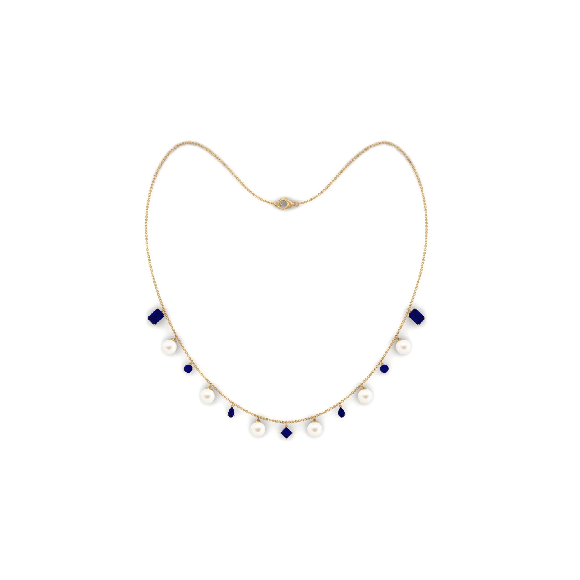 White Pearl Layering Statement Necklace with Blue Sapphire