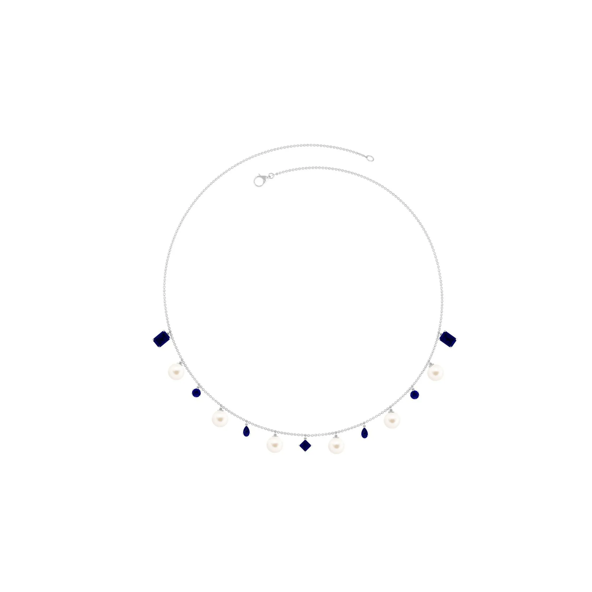 White Pearl Layering Statement Necklace with Blue Sapphire