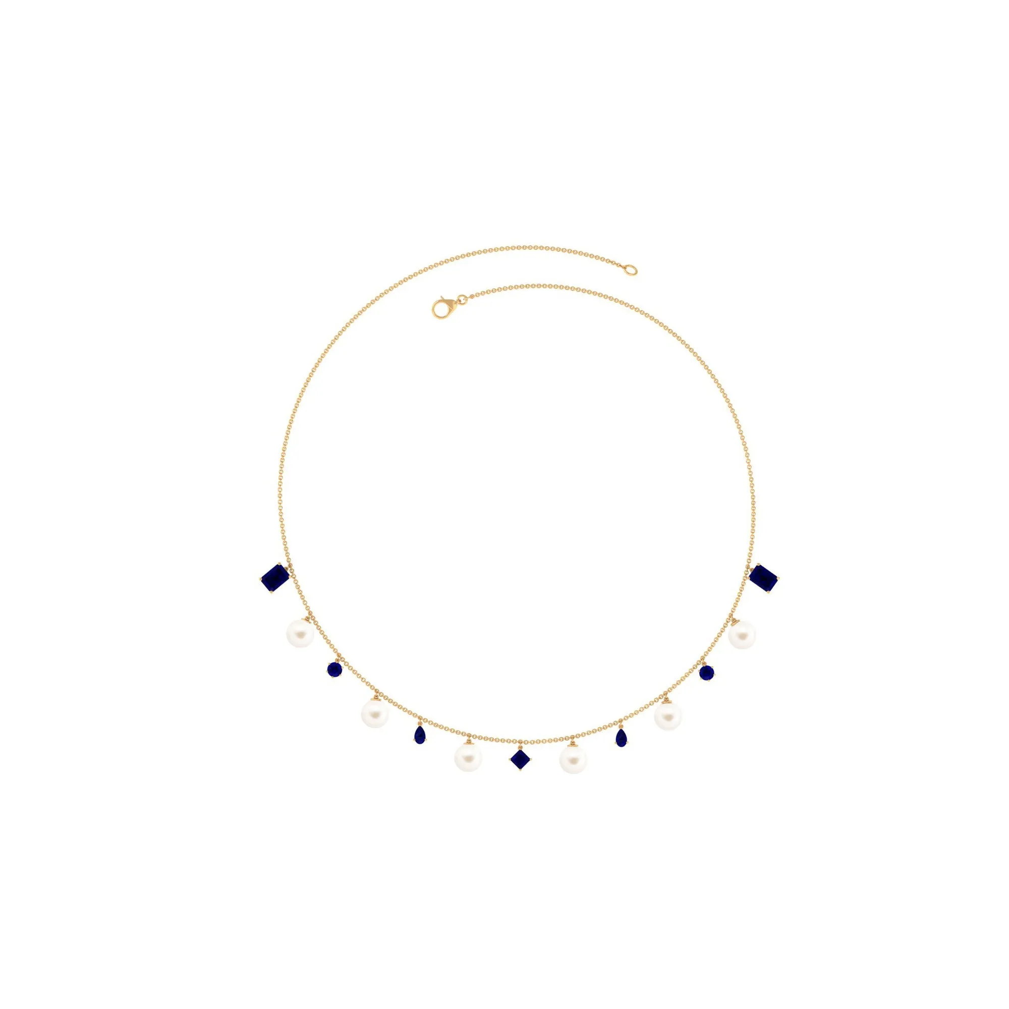 White Pearl Layering Statement Necklace with Blue Sapphire
