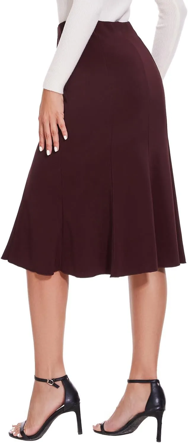 Women Elegant Knee Length Flared Skirt for Office and Casual