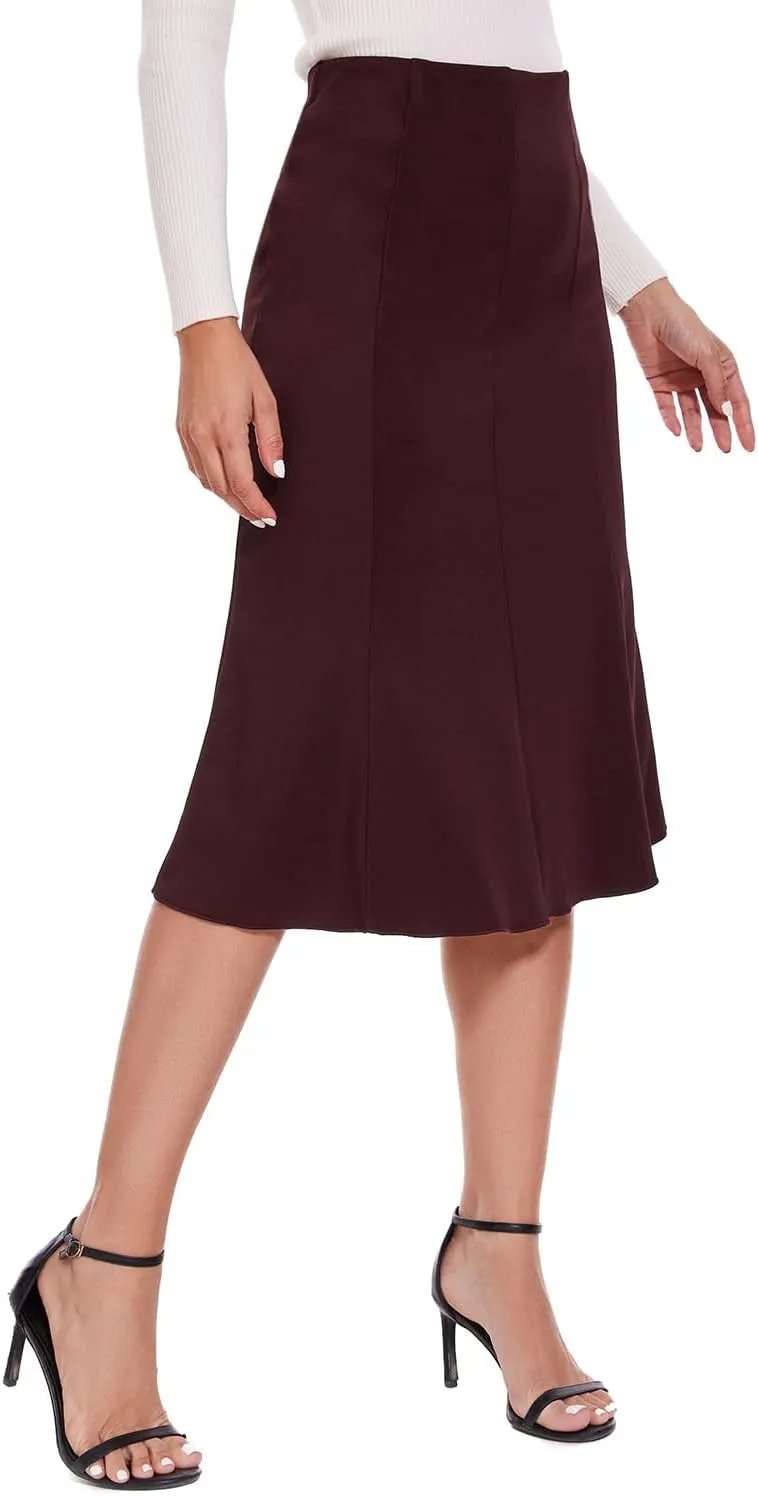 Women Elegant Knee Length Flared Skirt for Office and Casual