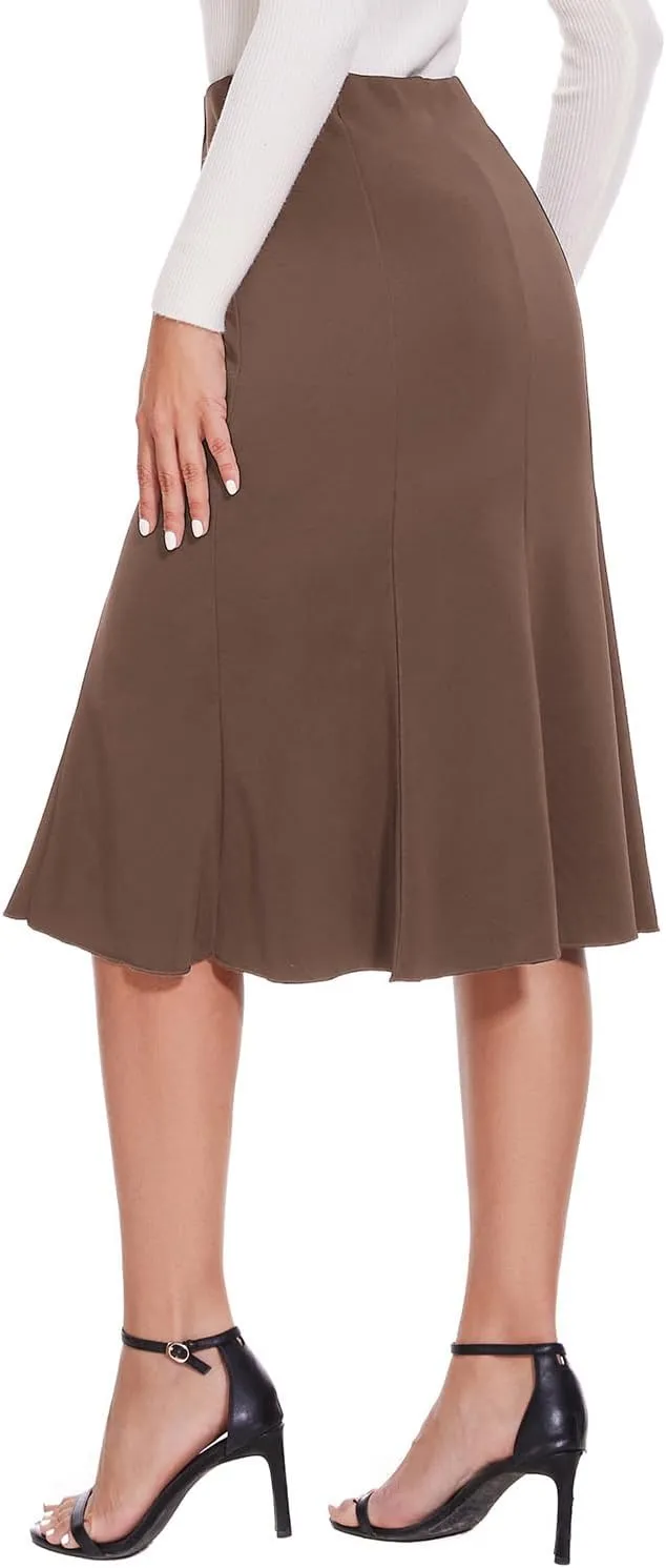Women Elegant Knee Length Flared Skirt for Office and Casual