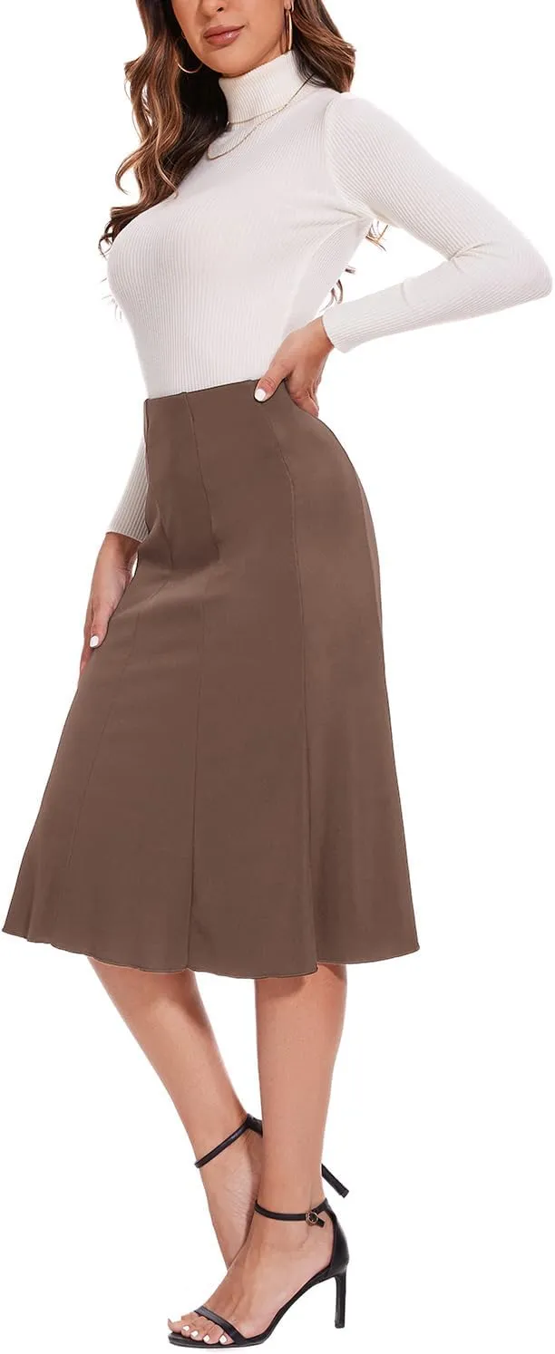Women Elegant Knee Length Flared Skirt for Office and Casual
