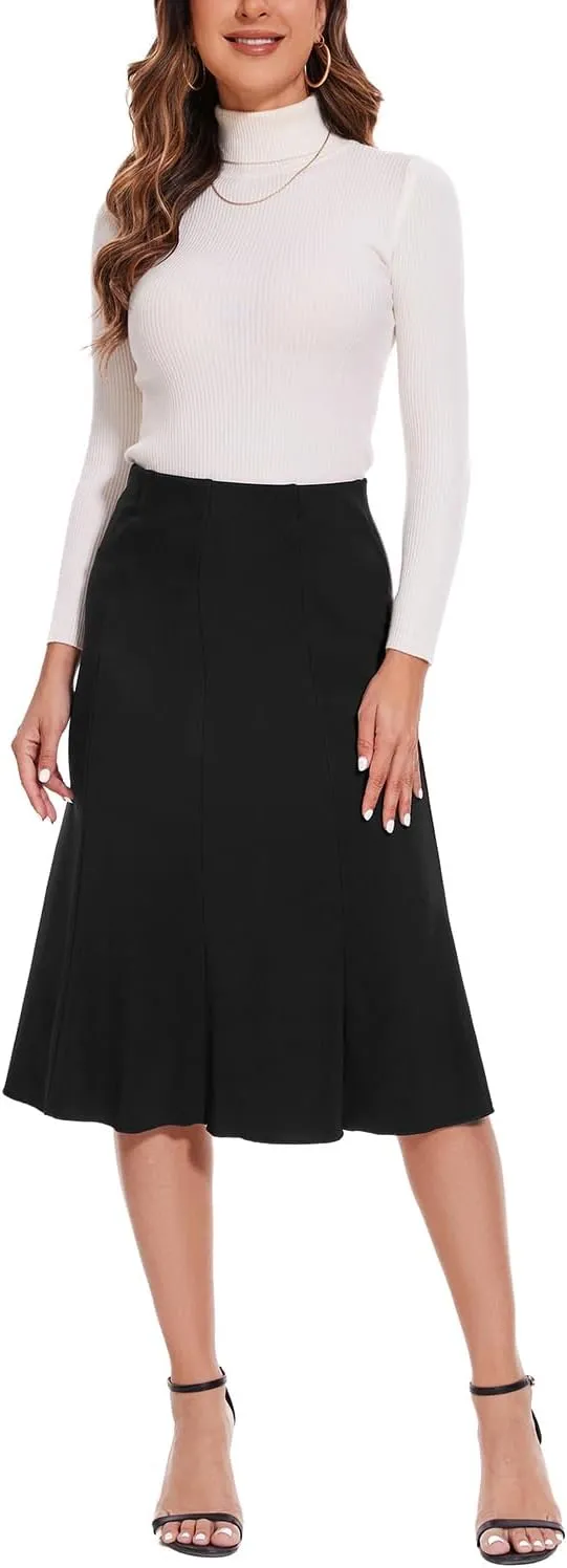 Women Elegant Knee Length Flared Skirt for Office and Casual