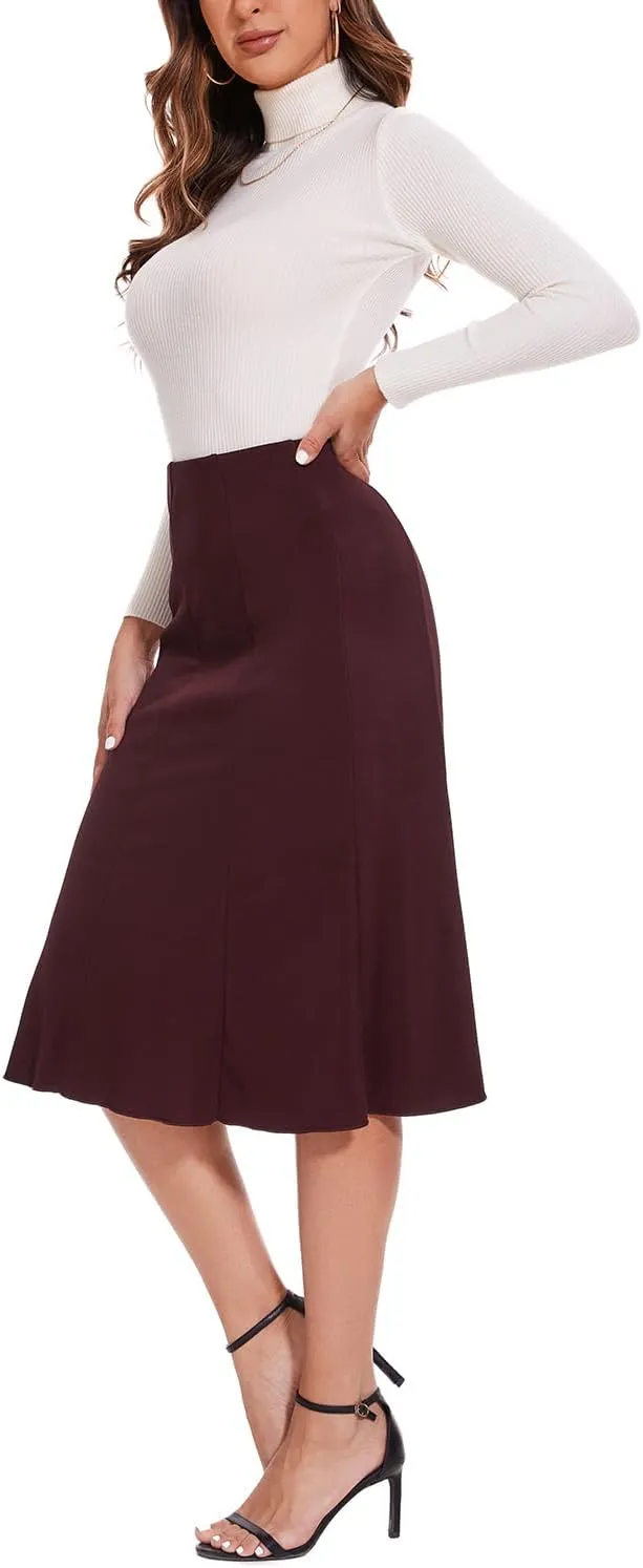 Women Elegant Knee Length Flared Skirt for Office and Casual