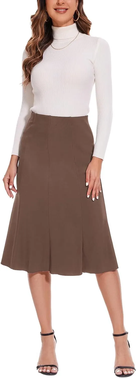 Women Elegant Knee Length Flared Skirt for Office and Casual